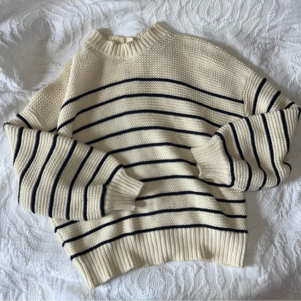 alex mill cream and navy striped sweater